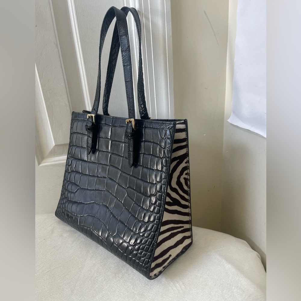 Silvano Biagini Croc-Embossed calf hair Animal Print Tote EUC
